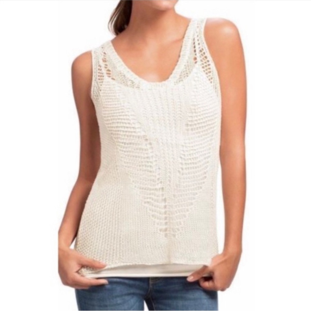 Cabi 694 Linen Crochet Cream Sweater Size S Women